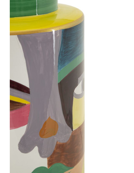 Grande Lampe à poser style art déco Hauteur 65 cm Céramique Multicolore Métal Doré Tissu Blanc Picassy 