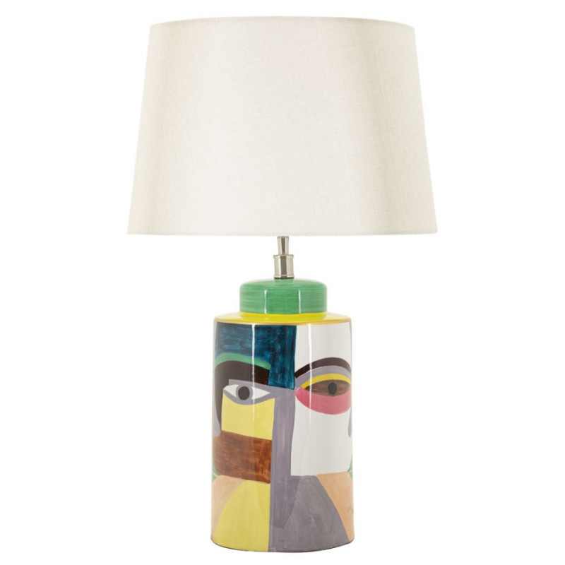 Grande Lampe à poser style art déco Hauteur 65 cm Céramique Multicolore Métal Doré Tissu Blanc Picassy 