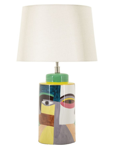 Grande Lampe à poser style art déco Hauteur 65 cm Céramique Multicolore Métal Doré Tissu Blanc Picassy 