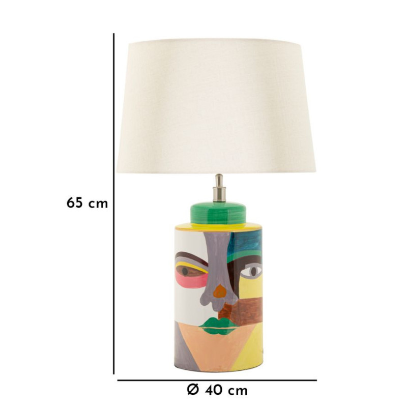 Grande Lampe à poser style art déco Hauteur 65 cm Céramique Multicolore Métal Doré Tissu Blanc Picassy 