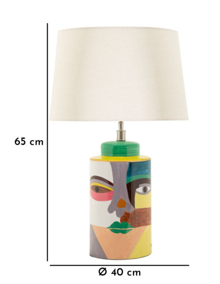 Grande Lampe à poser style art déco Hauteur 65 cm Céramique Multicolore Métal Doré Tissu Blanc Picassy 