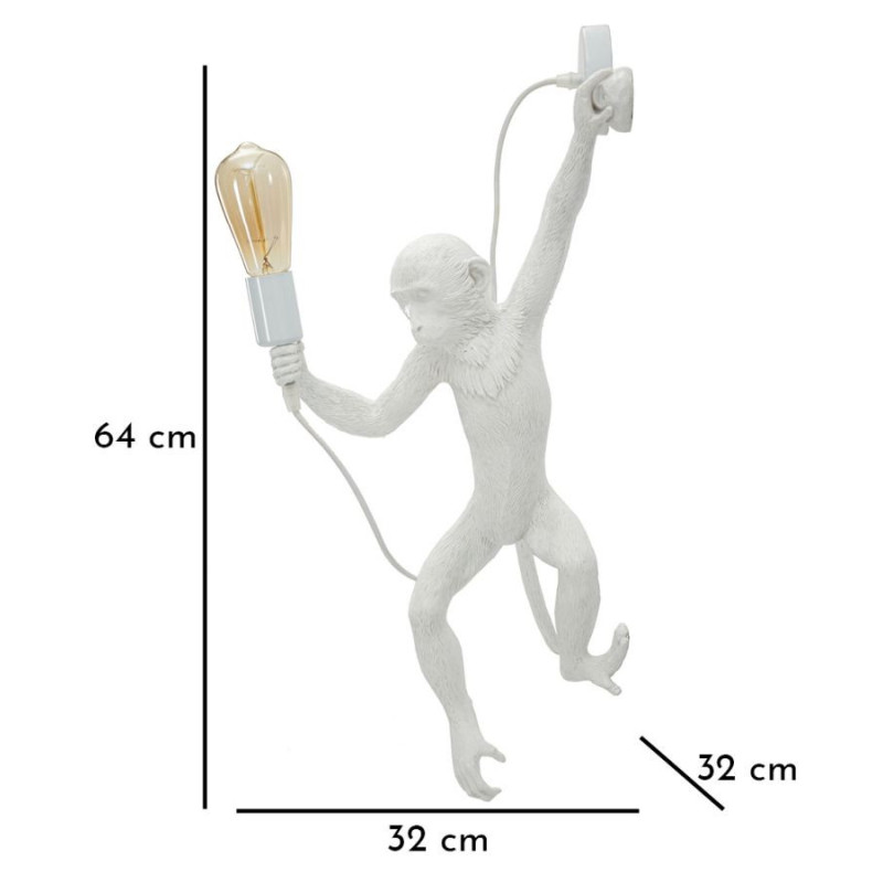 Grande Applique murale originale Singe Hauteur 64 cm Résine Blanc Monkey 