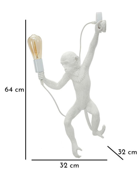 Grande Applique murale originale Singe Hauteur 64 cm Résine Blanc Monkey 