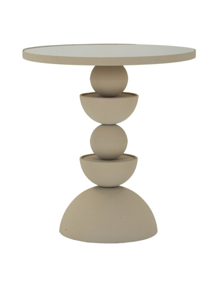 Table d'appoint moderne totem Ronde 40 cm Métal Blanc crème Miroir Dune 