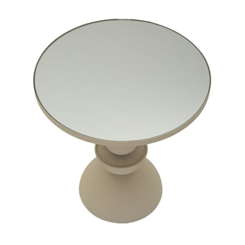 Table d'appoint moderne totem Ronde 40 cm Métal Blanc crème Miroir Dune 