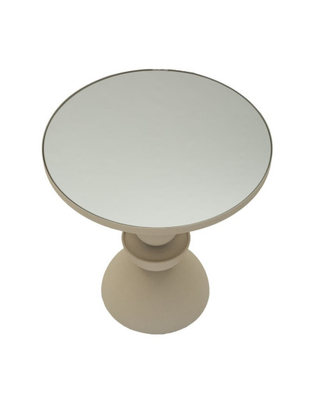 Table d'appoint moderne totem Ronde 40 cm Métal Blanc crème Miroir Dune 