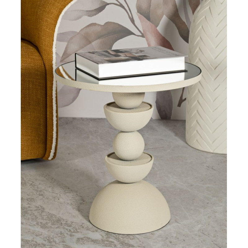 Table d'appoint moderne totem Ronde 40 cm Métal Blanc crème Miroir Dune 