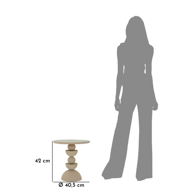 Table d'appoint moderne totem Ronde 40 cm Métal Blanc crème Miroir Dune 