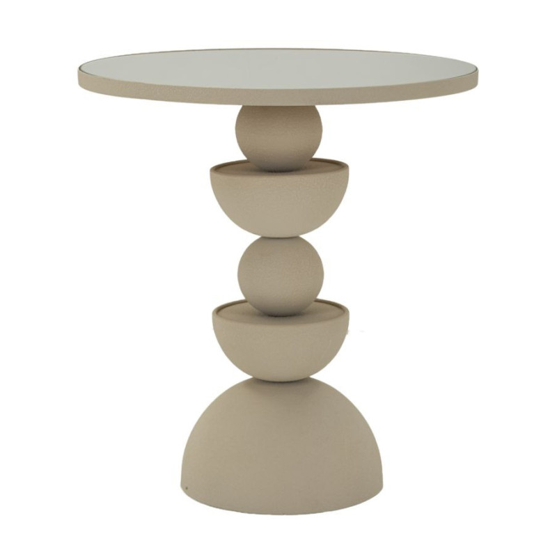 Table d'appoint moderne totem Ronde 45 cm Métal Blanc crème Miroir Dune 