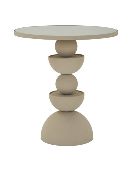 Table d'appoint moderne totem Ronde 45 cm Métal Blanc crème Miroir Dune 