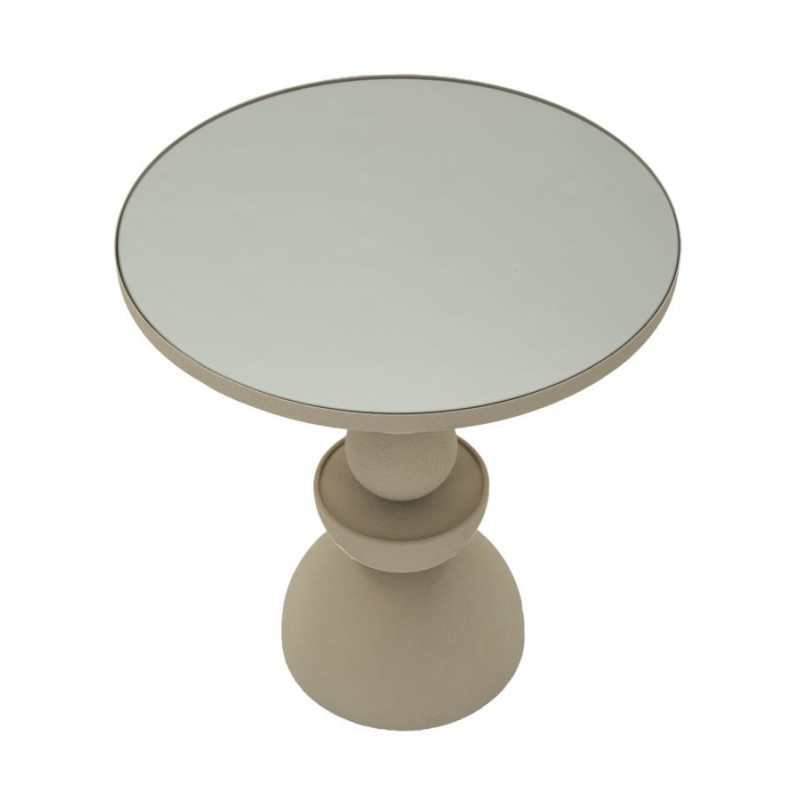 Table d'appoint moderne totem Ronde 45 cm Métal Blanc crème Miroir Dune 