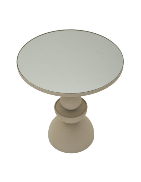 Table d'appoint moderne totem Ronde 45 cm Métal Blanc crème Miroir Dune 
