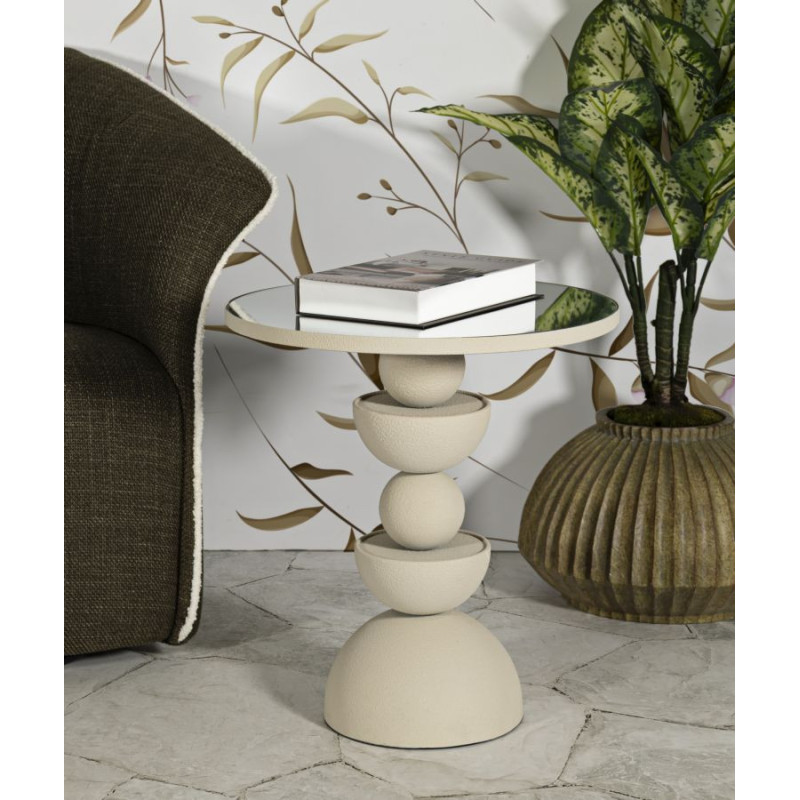 Table d'appoint moderne totem Ronde 45 cm Métal Blanc crème Miroir Dune 