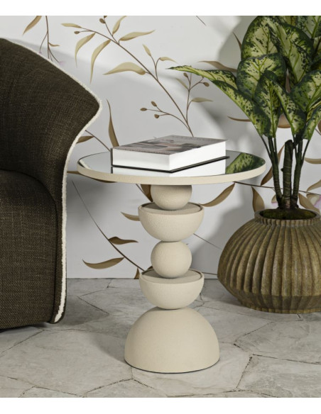Table d'appoint moderne totem Ronde 45 cm Métal Blanc crème Miroir Dune 