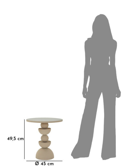 Table d'appoint moderne totem Ronde 45 cm Métal Blanc crème Miroir Dune 