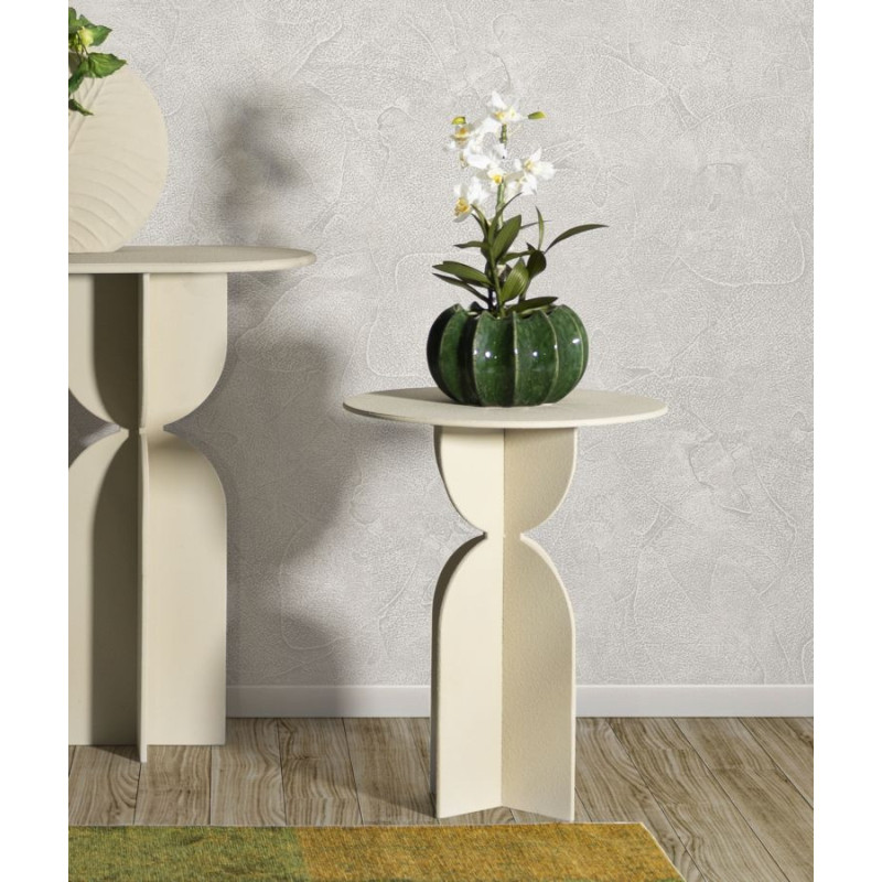 Table d'appoint moderne Ronde 45 cm Métal Blanc crème Dune 