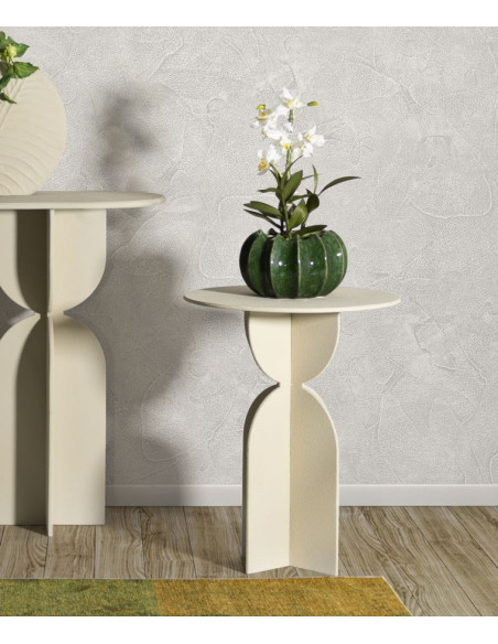 Table d'appoint moderne Ronde 45 cm Métal Blanc crème Dune 