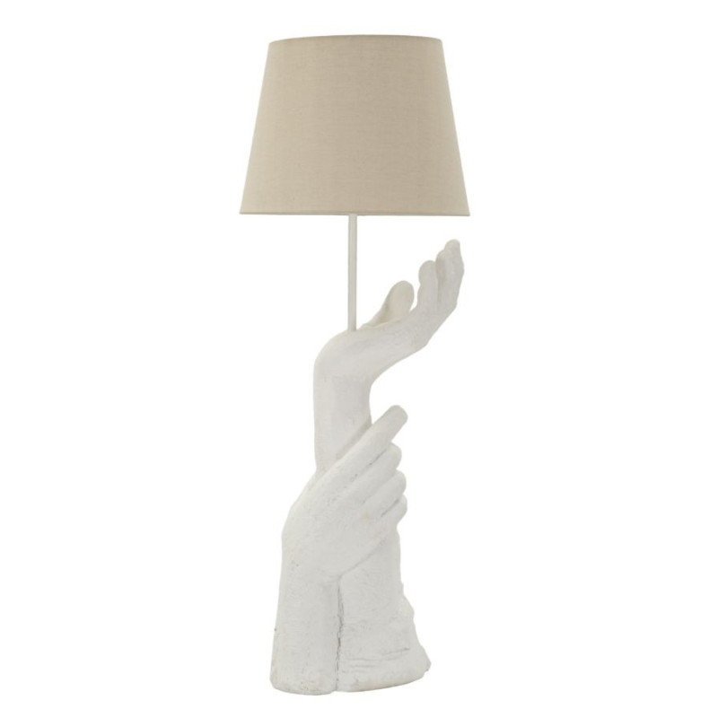 Grande Lampe à poser moderne Mains Hauteur 93 cm Résine Métal Blanc Tissu Beige Life 