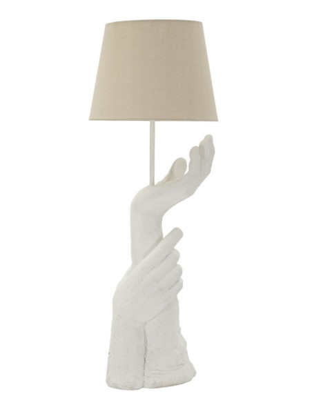 Grande Lampe à poser moderne Mains Hauteur 93 cm Résine Métal Blanc Tissu Beige Life 