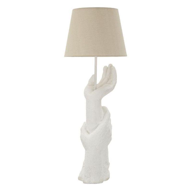 Grande Lampe à poser moderne Mains Hauteur 93 cm Résine Métal Blanc Tissu Beige Life 