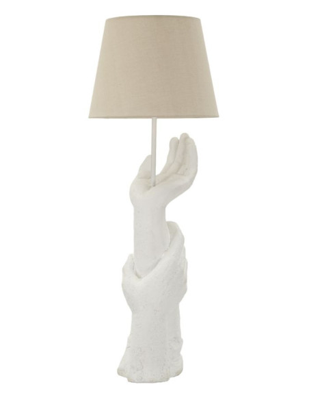 Grande Lampe à poser moderne Mains Hauteur 93 cm Résine Métal Blanc Tissu Beige Life 