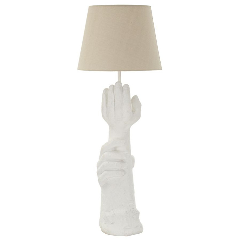 Grande Lampe à poser moderne Mains Hauteur 93 cm Résine Métal Blanc Tissu Beige Life 