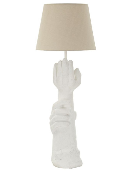 Grande Lampe à poser moderne Mains Hauteur 93 cm Résine Métal Blanc Tissu Beige Life 