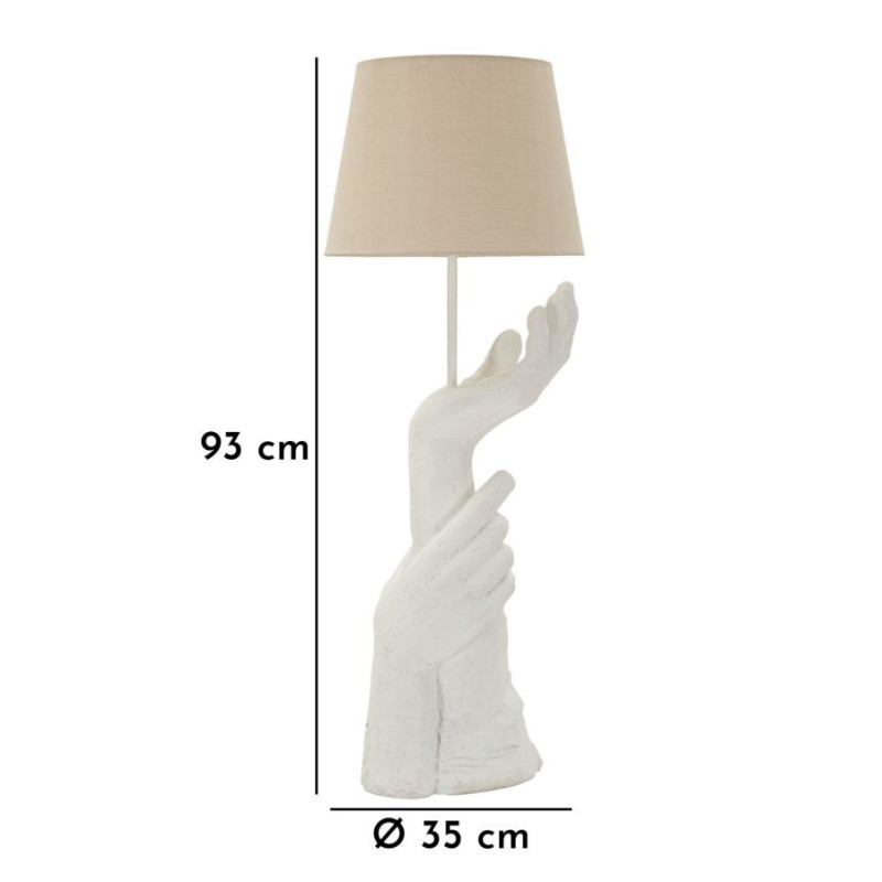 Grande Lampe à poser moderne Mains Hauteur 93 cm Résine Métal Blanc Tissu Beige Life 