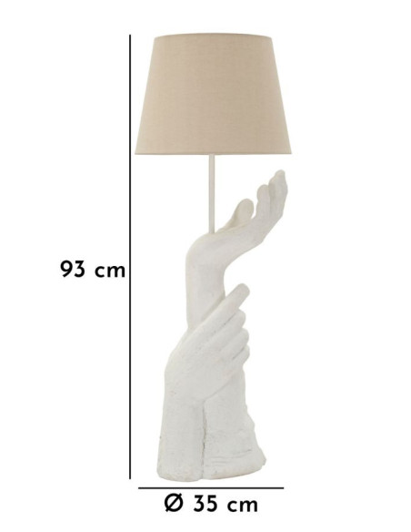 Grande Lampe à poser moderne Mains Hauteur 93 cm Résine Métal Blanc Tissu Beige Life 