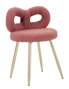 Chaise originale bouclette Noeud Tissu Rose Bouclé Métal Doré Bois MDF Ilary 