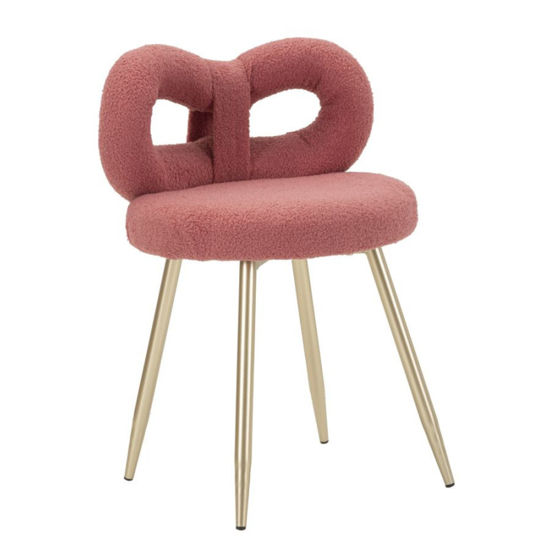 Chaise originale bouclette Noeud Tissu Rose Bouclé Métal Doré Bois MDF Ilary 
