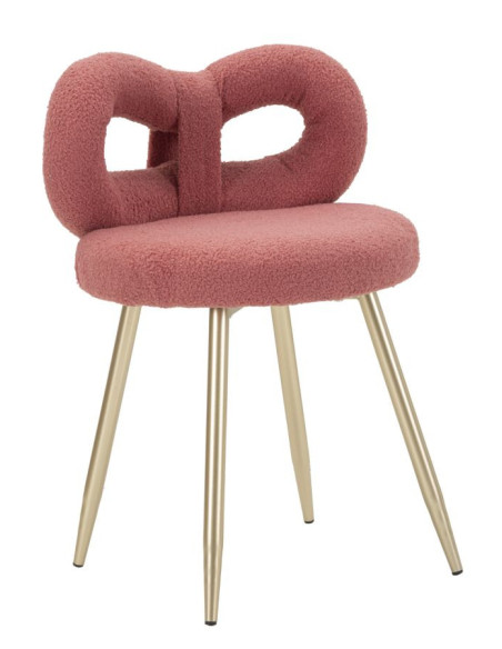 Chaise originale bouclette Noeud Tissu Rose Bouclé Métal Doré Bois MDF Ilary 