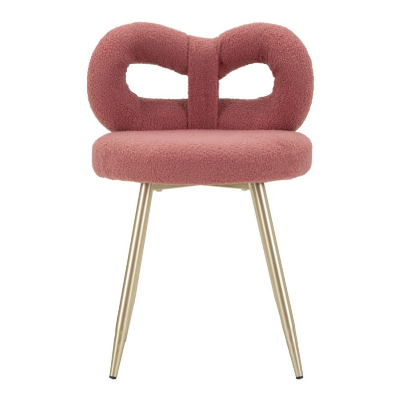 Chaise originale bouclette Noeud Tissu Rose Bouclé Métal Doré Bois MDF Ilary 