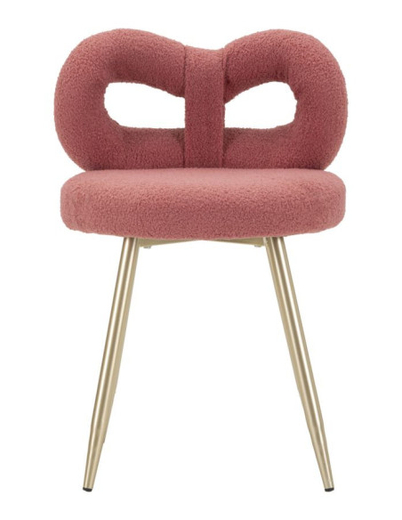 Chaise originale bouclette Noeud Tissu Rose Bouclé Métal Doré Bois MDF Ilary 