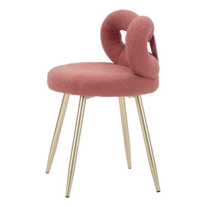 Chaise originale bouclette Noeud Tissu Rose Bouclé Métal Doré Bois MDF Ilary 