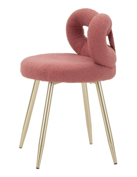 Chaise originale bouclette Noeud Tissu Rose Bouclé Métal Doré Bois MDF Ilary 