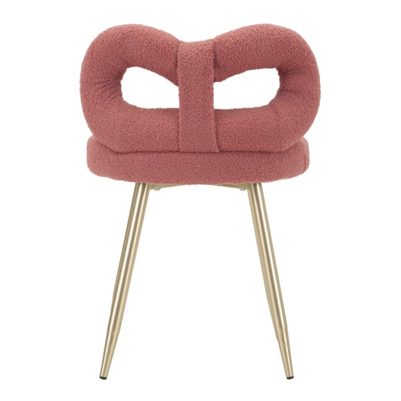 Chaise originale bouclette Noeud Tissu Rose Bouclé Métal Doré Bois MDF Ilary 