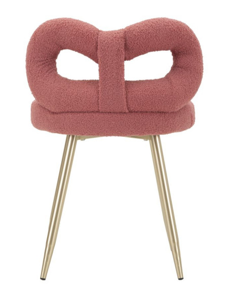 Chaise originale bouclette Noeud Tissu Rose Bouclé Métal Doré Bois MDF Ilary 