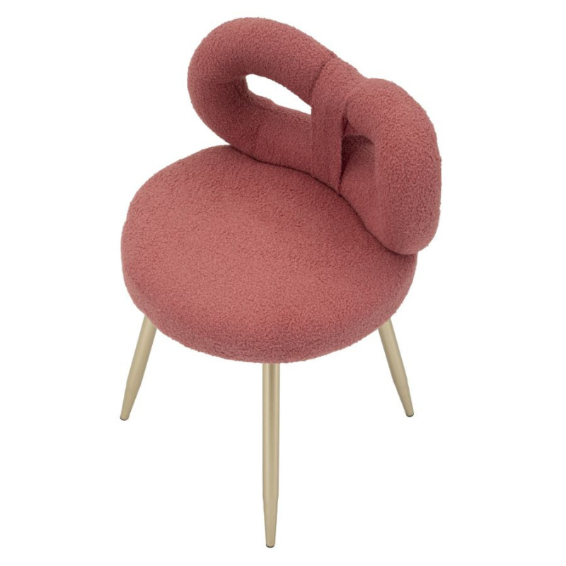 Chaise originale bouclette Noeud Tissu Rose Bouclé Métal Doré Bois MDF Ilary 