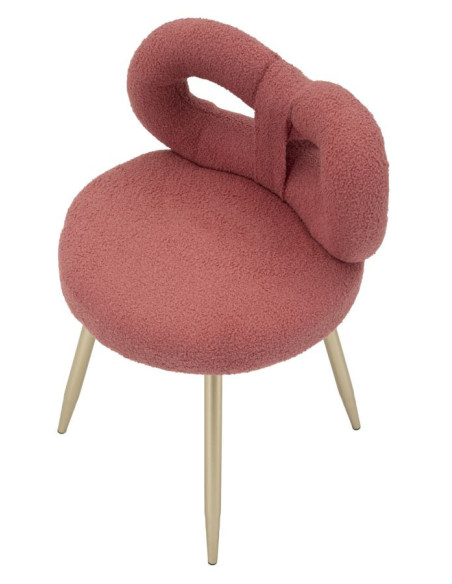 Chaise originale bouclette Noeud Tissu Rose Bouclé Métal Doré Bois MDF Ilary 
