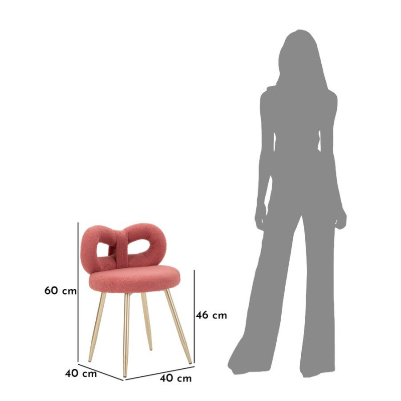 Chaise originale bouclette Noeud Tissu Rose Bouclé Métal Doré Bois MDF Ilary 