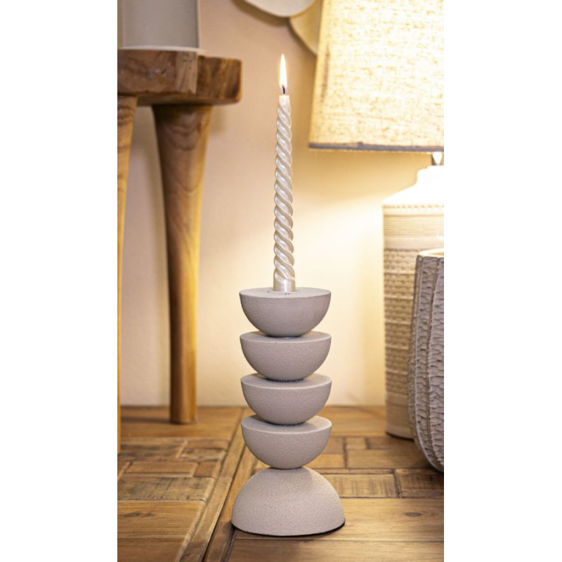 Bougeoir moderne forme géométrique Hauteur 21 cm Métal Blanc crème Dune 