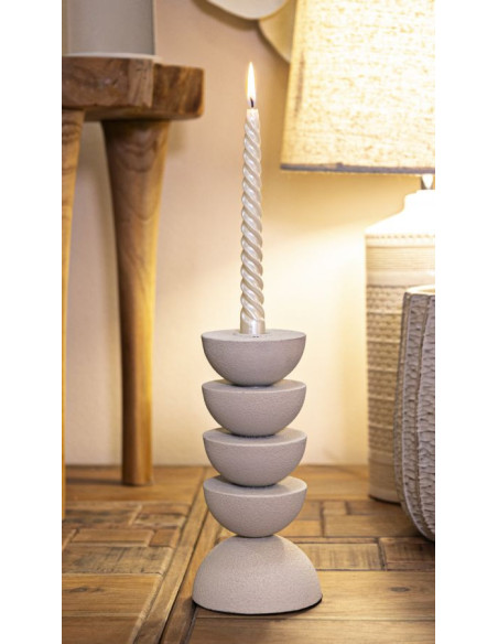 Bougeoir moderne forme géométrique Hauteur 21 cm Métal Blanc crème Dune 