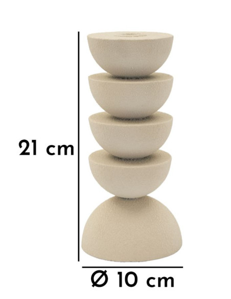 Bougeoir moderne forme géométrique Hauteur 21 cm Métal Blanc crème Dune 