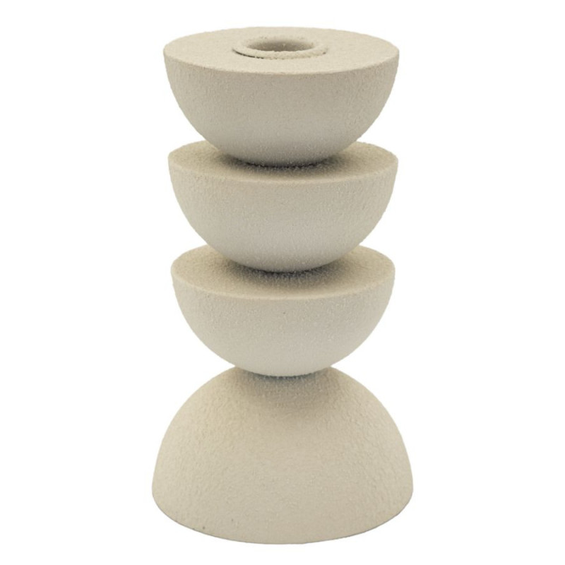 Bougeoir moderne forme géométrique Hauteur 15 cm Métal Blanc crème Dune 