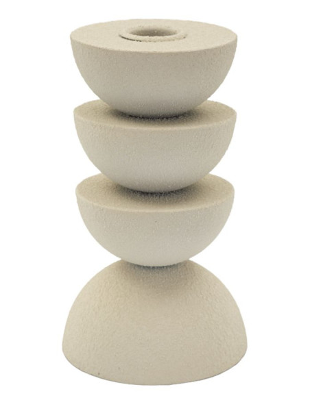 Bougeoir moderne forme géométrique Hauteur 15 cm Métal Blanc crème Dune 