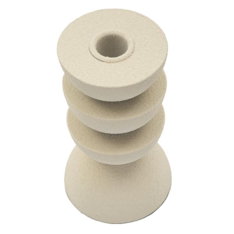Bougeoir moderne forme géométrique Hauteur 15 cm Métal Blanc crème Dune 
