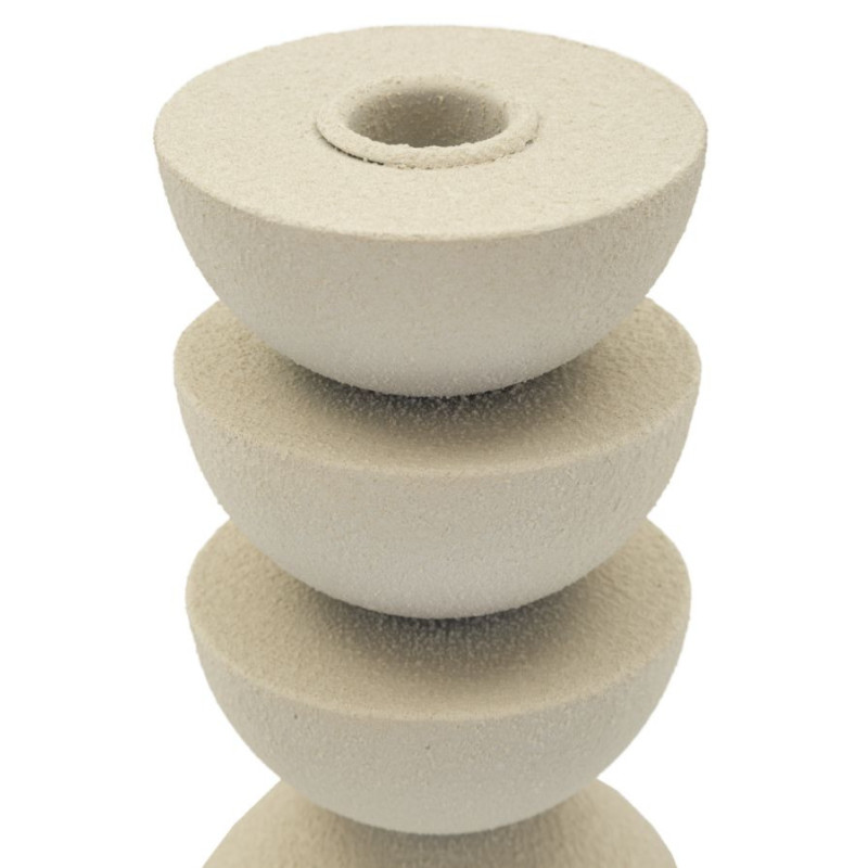 Bougeoir moderne forme géométrique Hauteur 15 cm Métal Blanc crème Dune 