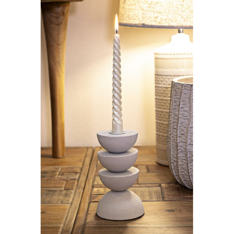 Bougeoir moderne forme géométrique Hauteur 15 cm Métal Blanc crème Dune 