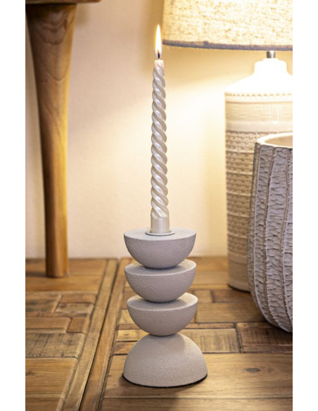 Bougeoir moderne forme géométrique Hauteur 15 cm Métal Blanc crème Dune 